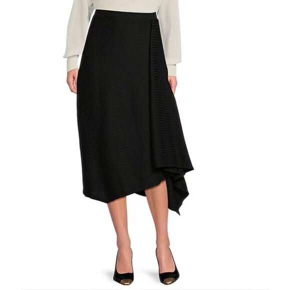 NWT DKNY Ribbed Knit Handkerchief Hem Midi Skirt Black Size M - Picture 1 of 7